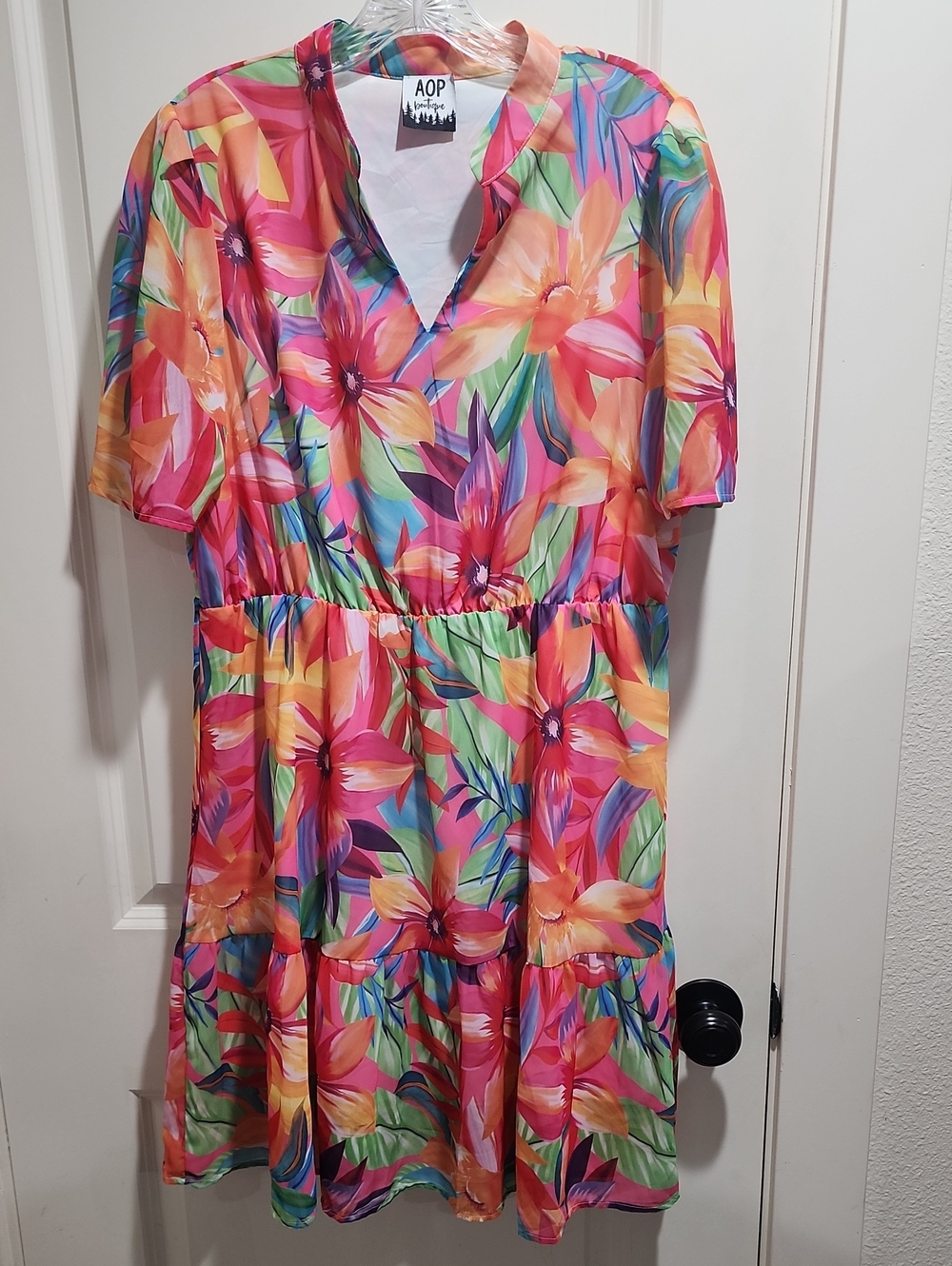 AOP Boutique Bright Multi-Color Tropical Print Dress Size XL